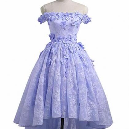 Lavender High Low Lace Party Dress, Cute Off..