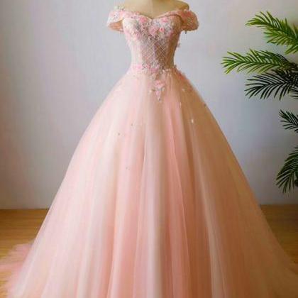 Pink Tulle High Quality Prom Dress, Lovely Long..