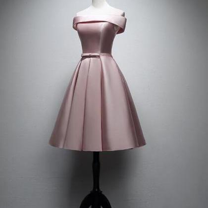 Cute Pink Knee Length Prom Dress 2020, Satin Short..