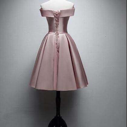 Cute Pink Knee Length Prom Dress 2020, Satin Short..