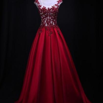 Charming Red Satin Floor Length Prom Dress 2020,..