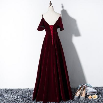 Beautiful Burgundy V-neckline Velvet Party Dress,..