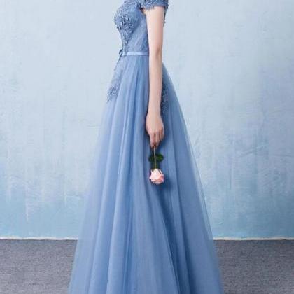 Style Blue Off Shoulder Lace Long Party Dress,..