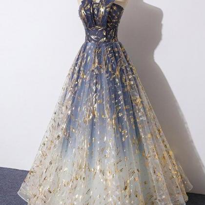 Blue Fashionable Long Party Dress, Blue Prom Dress..