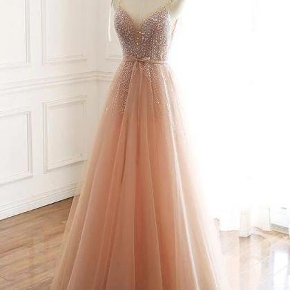Sparkle Beaded Tulle Long Party Dress 2020, A-line..