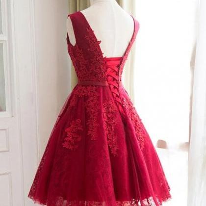 Beautiful Dark Red Short Tulle Prom Dress,..
