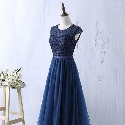 Beautiful Tulle With Lace Blue Bridesmaid Dress,..