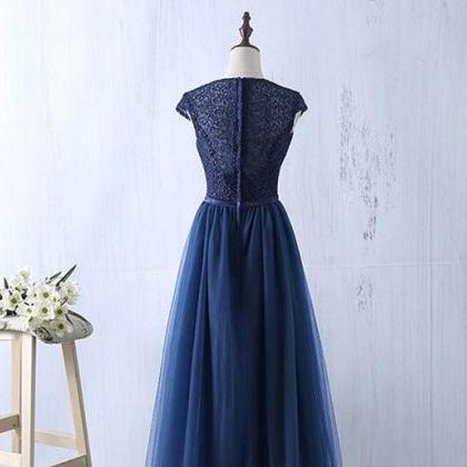 Beautiful Tulle With Lace Blue Bridesmaid Dress,..