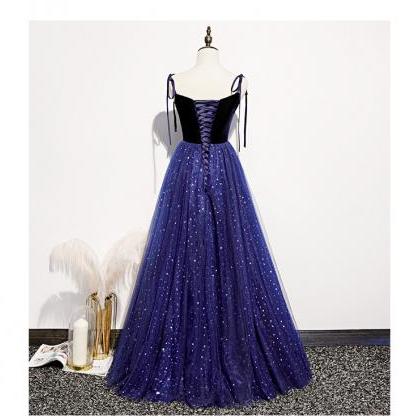 Lovely Blue Straps Long Lace-up Party Dress 2020,..