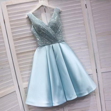 Cute Sequins Light Blue Short Prom Dress,, Short..