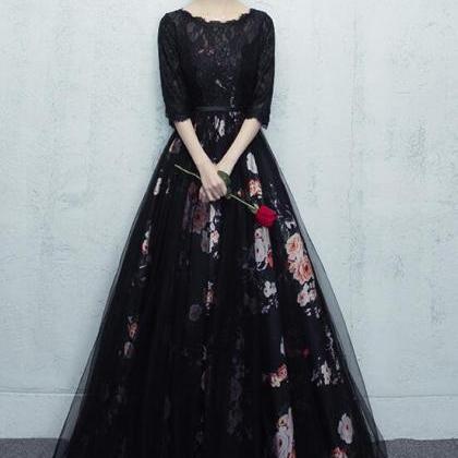 Beautiful Black Long Round Neckline Prom Dress,..