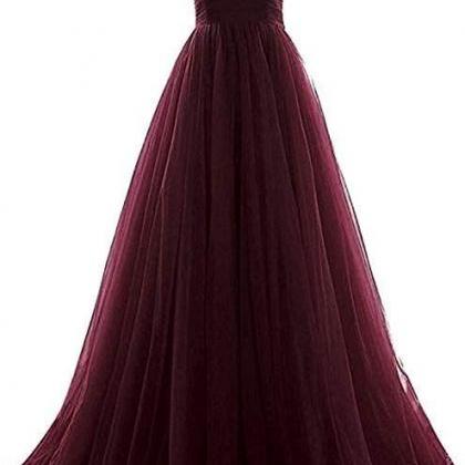 Light Purple Tulle Burgundy Long Prom Dress 2020,..