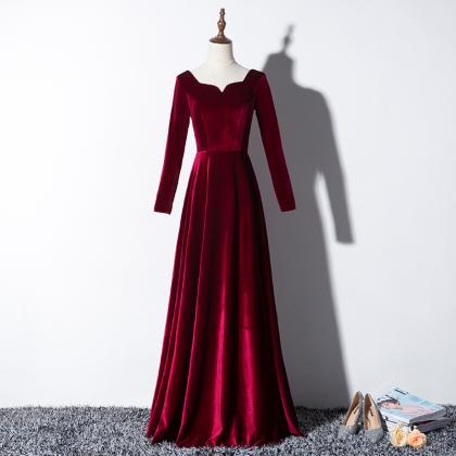Charming Burgundy Velvet Bridesmaid Dress, Long..