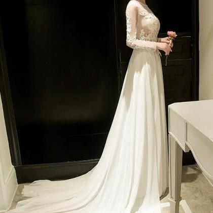 Beautiful Ivory Chiffon Long Sleeves Party Gown,..