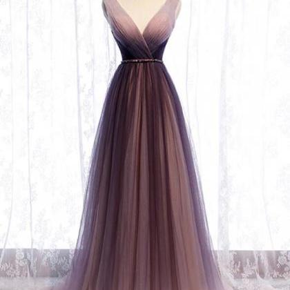 Charming Tulle Gradient V-neckline Prom Gown,..