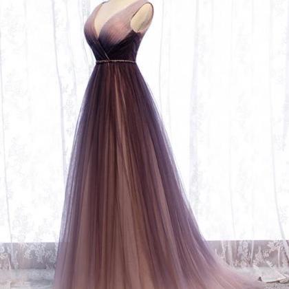 Charming Tulle Gradient V-neckline Prom Gown,..
