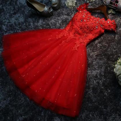 Cute Red Short Off Shoulder Homecoming Dress, Red..