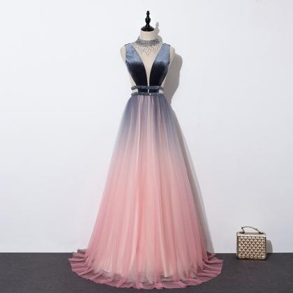 Charming Pink Tulle Long Party Gown, Gradient Pink..