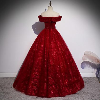 Gorgeous Red Long Sweet 16 Dress, Off Shoulder..