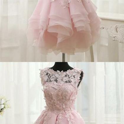 Lovely Pink Short Lace Layers Party Dress, Short..