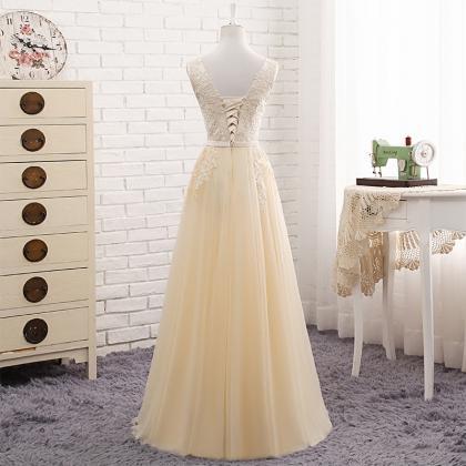 Beautiful Champagne Tulle Long Party Dress With..