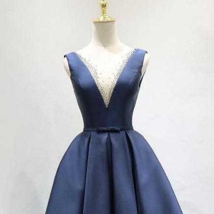 Beautiful Navy Blue Short Bridesmaid Dress,..