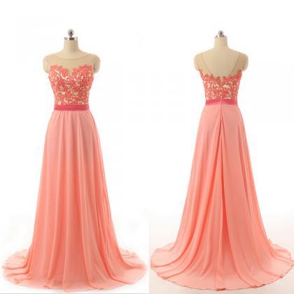 Cute Coral Color A-line Long Prom Dress 2020,..