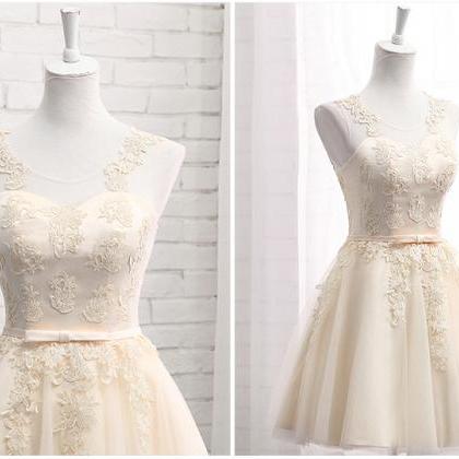 Beautiful Champagne Short Tulle Party Dress,..