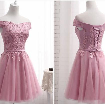 Cute Short Pink Tulle Off Shoulder Party Dress,..