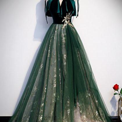Beautiful Green Style Prom Dress, Straps Party..
