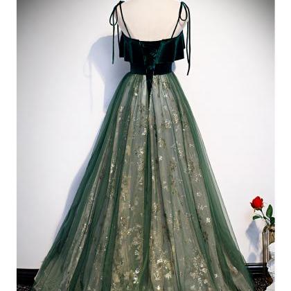 Beautiful Green Style Prom Dress, Straps Party..
