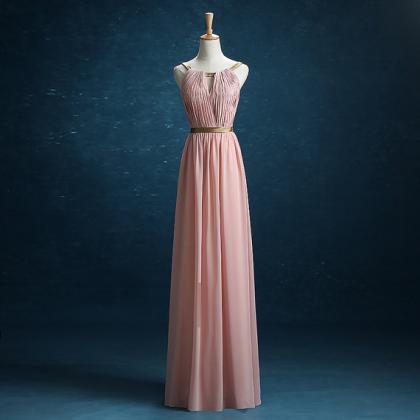 Pink Round Neckline Chiffon Long Party Dress 2020,..