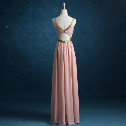 Pink Round Neckline Chiffon Long Party Dress 2020,..