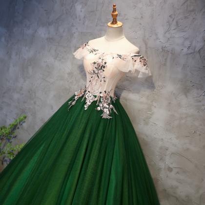 Beautiful Green Tulle Handmade Long Party Dress,..