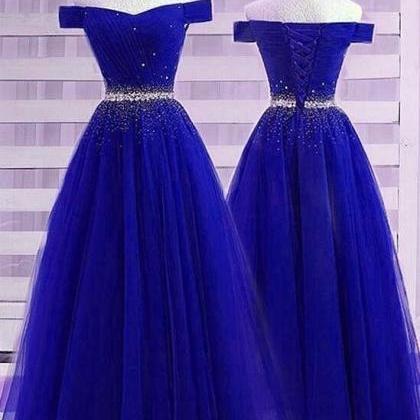 Beautiful Royal Blue Tulle Long Party Dress, Royal..