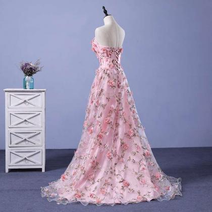 Beautiful Pink Flowers Party Dress, A-line..