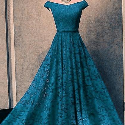 Beautiful Blue Off Shoulder Lace Long Party Dress,..