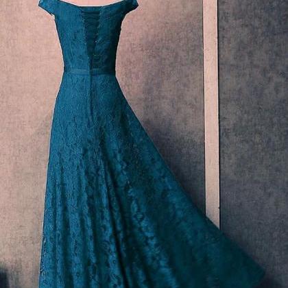 Beautiful Blue Off Shoulder Lace Long Party Dress,..