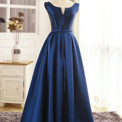 Beautiful Navy Blue Satin Long Prom Dress 2020,..