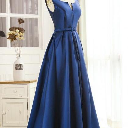 Beautiful Navy Blue Satin Long Prom Dress 2020,..