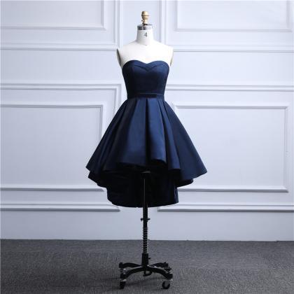 Blue Satin High Low Party Dress, Sweetheart Formal..