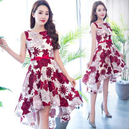 Beautiful Lace Red High Low Women Party Dress,..