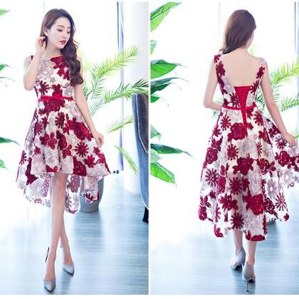 Beautiful Lace Red High Low Women Party Dress,..