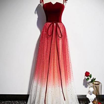 Beautiful Red Gradient Tulle Long Prom Dress,..