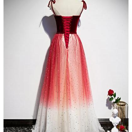 Beautiful Red Gradient Tulle Long Prom Dress,..