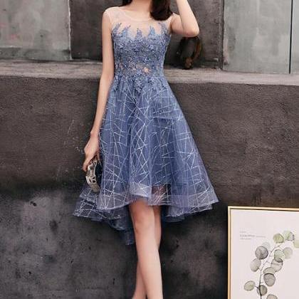 Cute Round Neckline High Low Party Dress, Formal..