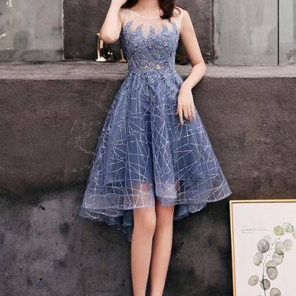 Cute Round Neckline High Low Party Dress, Formal..