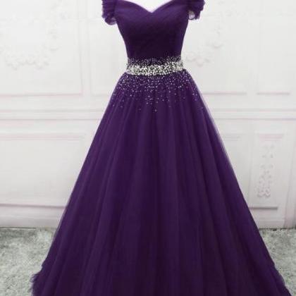 Beautiful Purple Off Shoulder Long Evening Gown,..