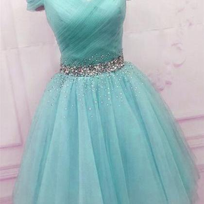 Beautiful Mint Blue Beaded Short Prom Dress, Off..