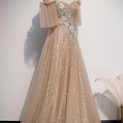 Elegant Off Shoulder Tulle With Sequins Bridesmaid..